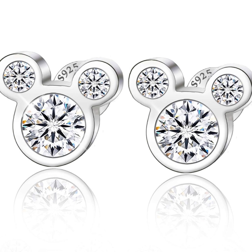 Mickey Mouse Stud Earrrings 925 Silver Sparkling with Fashion Cubic Zirconia